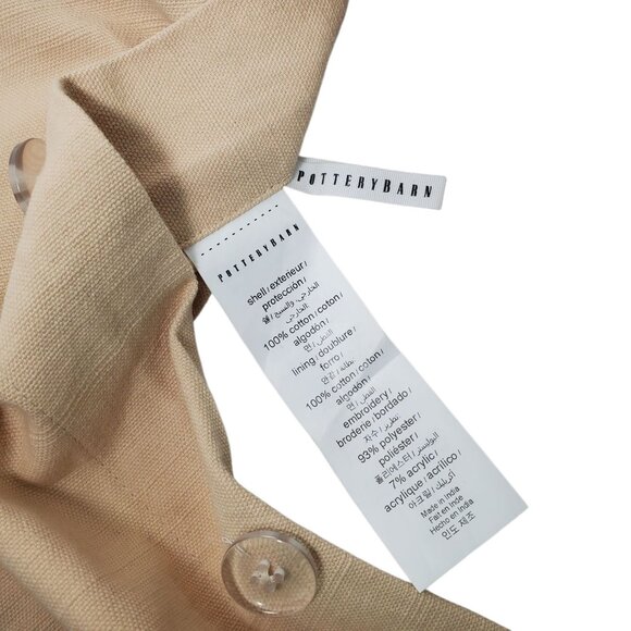 2 Pottery Barn Embroidered Floral Cotton Pillow Covers 20x20 Beige Turquoise - Picture 8 of 10